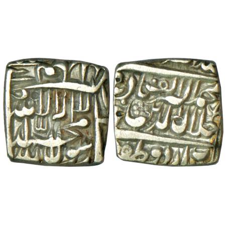Akbar (1556-1605 AD), silver square ½ rupee, 5.58g, Urdu Zafar Qarin mint, date AH AIF (10