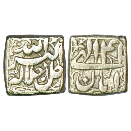 Akbar (1556-1605 AD), silver square rupee, 11.33g, mintless type, Aban 41. KM 90.1. Very f