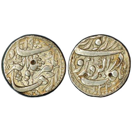 Jahangir (1605-1627 AD), silver rupee, 11.35g, Agra mint, Yaft couplet, AH 1034/RY 19, dec