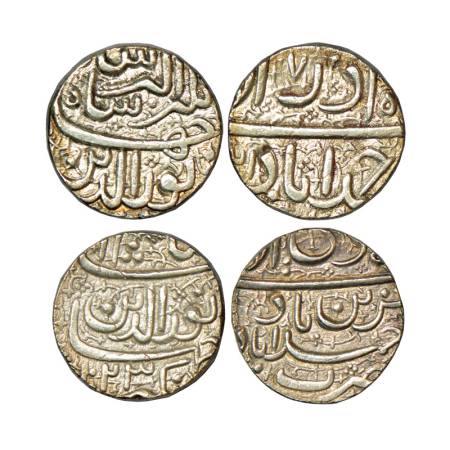 Jahangir (1605-1627 AD), silver rupee (2), Ahmadabad mint, 1x 11.26g, 'Nur ud-Din' type, A