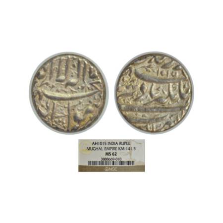 Jahangir (1605-1627 AD), silver rupee, Elichpur mint, AH 1015. KM 141.5. Graded as MS 62 b