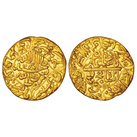 Shah Jahan (1628-1658 AD), gold mohur, 10.82g, Akbarabad mint, AH 1057/RY 21. Obv: Kalima 