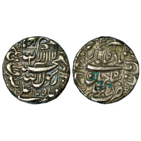 Shah Jahan (1628-1658 AD), silver rupee, 11.43g, Bhakkar mint, in bottom, AH 1045/RY 8. KM