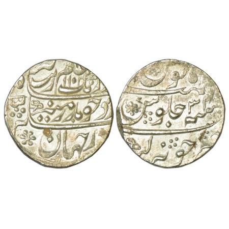 Aurangzeb (1658-1707 AD), silver rupee, 11.64g, Junagadh mint, AH 1103/RY 34. KM 300.43. E