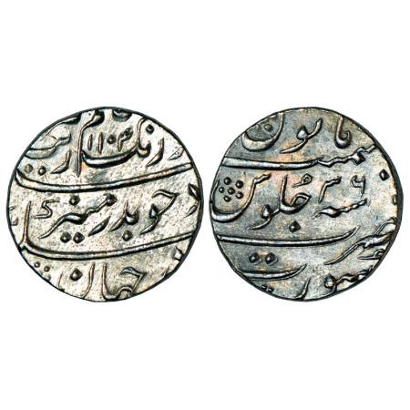 Aurangzeb (1658-1707 AD), silver rupee, 11.48g, Surat mint, AH 1104/RY 36. KM 300.86. Extr