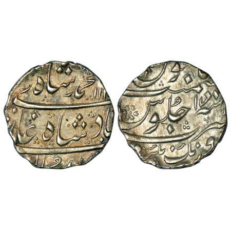 Muhammad Shah (1719-1748 AD), silver rupee, 11.45g, Aurangnagar mint, RY 17, shroff marks 
