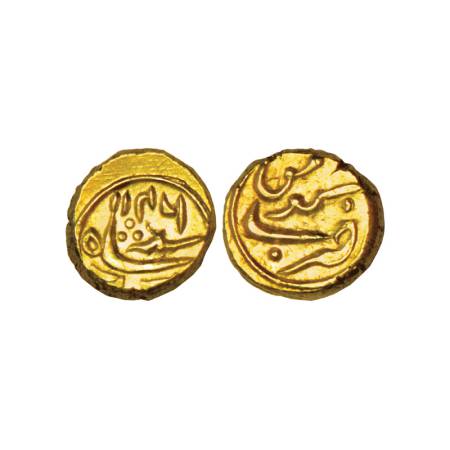 Muhammad Shah (1719-1748 AD), gold ½ pagoda, 1.69g, Guti mint (fully visible), AH 1146/sim