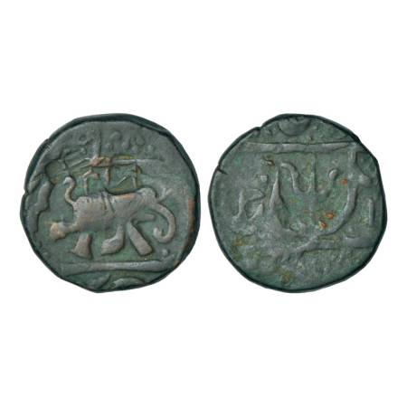 Gwalior, Jankoji Rao (1827-1843 AD), copper paisa, 13.15g, Ujjain mint. Obv: Elephant faci