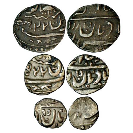 Jaisalmir, Ranjit Singh (1846-1864 AD), silver rupee (3). 1x ½ rupee, 5.27g, 1x ¼ rupee, 2