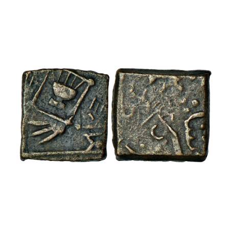 Lunawada, Wakhat Singh (1867-1929 AD), copper square paisa, 7.56g, double struck, open han