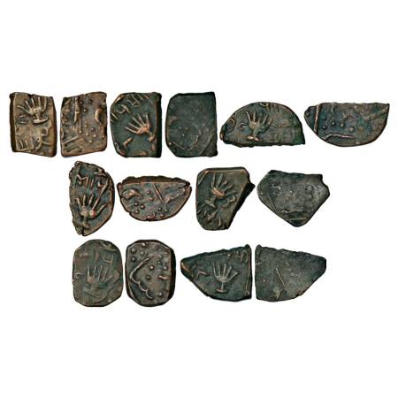 Lunawada, Wakhat Singh (1867-1929 AD), copper ½ paisa (7), 5.70g, 4.87g, 4.15g, 4.09g, 3.9