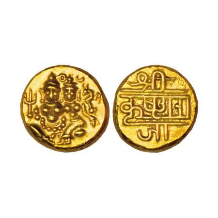 Mysore, Krishna Raja Wodeyar (1799-1868 AD), gold pagoda, 3.44g. Obv: Shiva Parvati seated