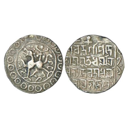 Tripura, Dharma Manikya (2nd reigon 1714-1730 AD), silver tanka, with citing Queen Dharmas