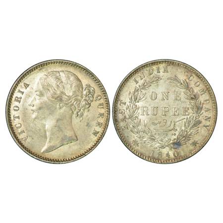 Victoria Queen, divided legend, silver rupee, 1840, Calcutta mint, 11.64g, 'W.W.' raised, 