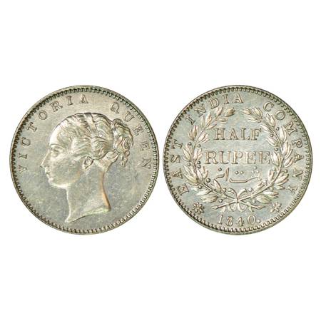 Victoria Queen, continuous legend, silver ½ rupee, 1840, Calcutta mint, 5.77g, English hea