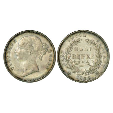 Victoria Queen, divided legend, silver ½ rupee, 1840, Calcutta mint, 5.83g, '.W.W' incused