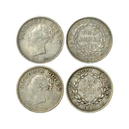 Victoria Queen, continuous legend, silver 2 annas (2), 1841, 1x Calcutta mint, 16 berries,
