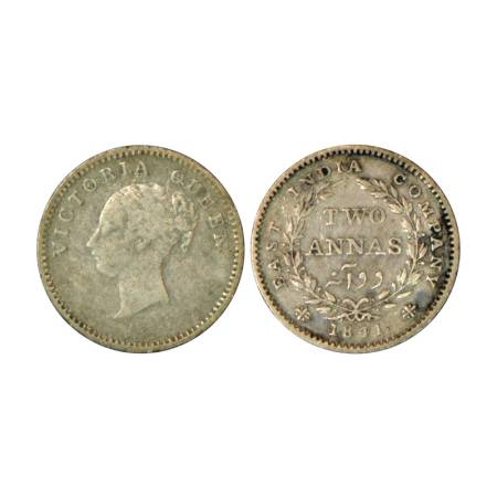Victoria Queen, continuous legend, silver 2 annas, 1841, Madras mint, 1.38g, 'S' incused, 