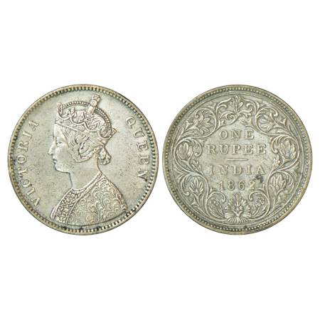 Victoria Queen, silver rupee, 1862, Bombay mint, 11.58g, A / II, 1/4 dots, top dot in the 
