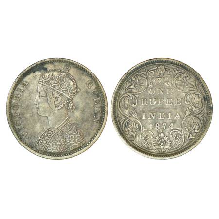 Victoria Queen, silver rupee, 1874, Bombay mint, 11.53g, A2/II, dot. PR 143. Very fine, Ve