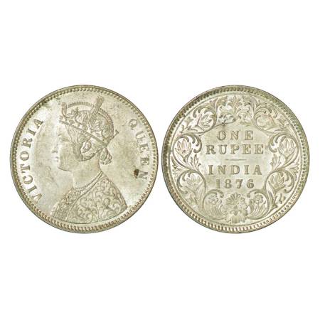 Victoria Queen, silver rupee, 1876, Calcutta mint, 11.60g, A1/I, No mint mark, with cresce