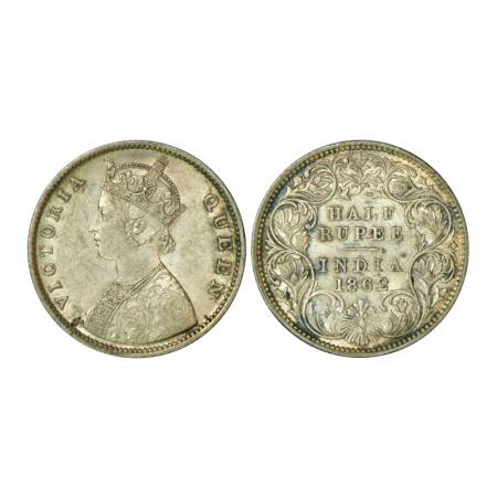 Victoria Queen, silver ½ rupee, 1862, Calcutta mint, 5.80g, C/I. GK 368. Extremely fine, E