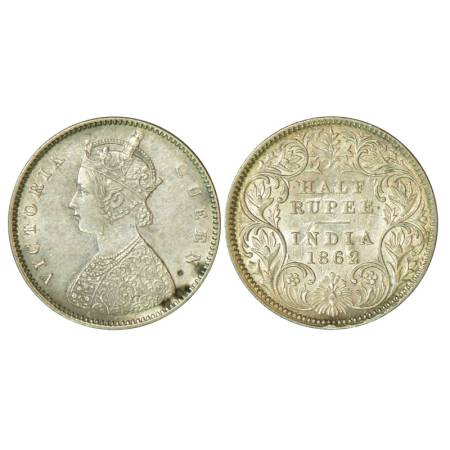 Victoria Queen, silver ½ rupee, 1862, Calcutta mint, 5.81g, A/I. PR 225. Extremely fine, R