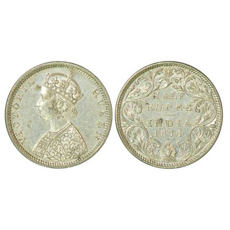 Victoria Queen, silver ½ rupee, 1874, Bombay mint, 5.81g, B2/II, dot. PR 285. Extremely fi