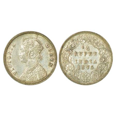 Victoria Queen, silver ¼ rupee, 1875, Calcutta mint, 2.88g, A/I, no mint mark. PR 380, GK 
