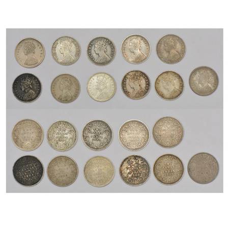Victoria Queen/Empress, silver 2 annas (11), (A) Queen: 1874, Bombay mint, PR 516; (B) Emp