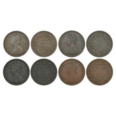 Victoria Queen, copper ½ anna (4), 1x 1862, Bombay mint, PR 578 and 3x 1876, Calcutta mint
