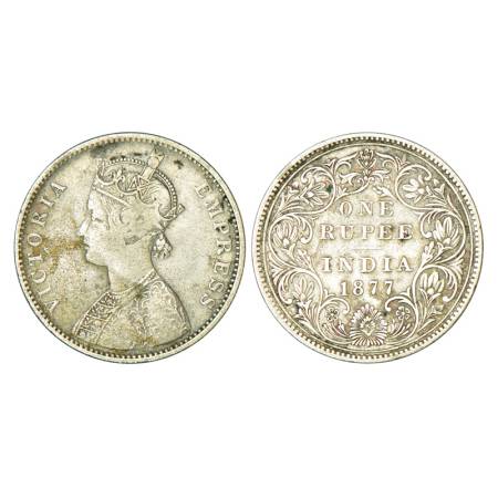 Victoria Empress, silver rupee, 1877, Bombay mint, 11.36g, A3/II(i), no mm. PR 148, GK 439