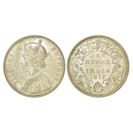 Victoria Empress, silver rupee, 1877, Bombay mint, 11.63g, A3/II, DOT. PR 150, GK 444. Unc