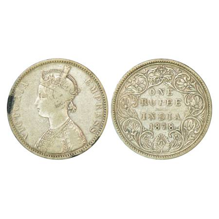Victoria Empress, silver rupee, 1878, Bombay mint, 11.46g, A3/II, no mint mark. PR 151, GK