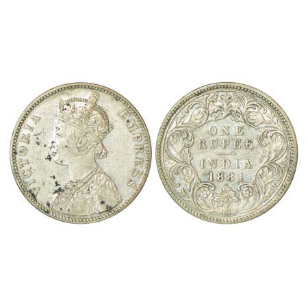 Victoria Empress, silver rupee, 1881, Bombay mint, 11.60g, A3/I, dot, black spots. PR 158,