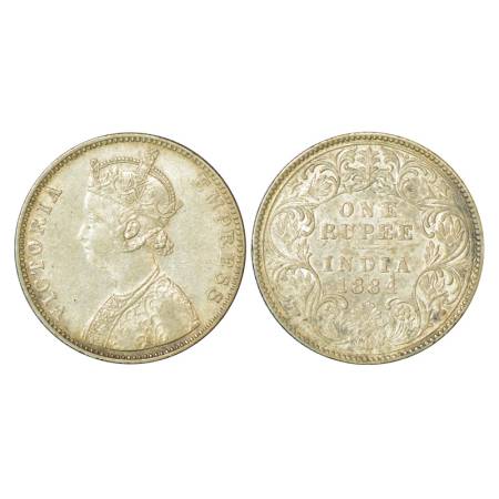 Victoria Empress, silver rupee, 1884, Bombay mint, 11.59g, A6/I, 'B' raised. Unlisted in P