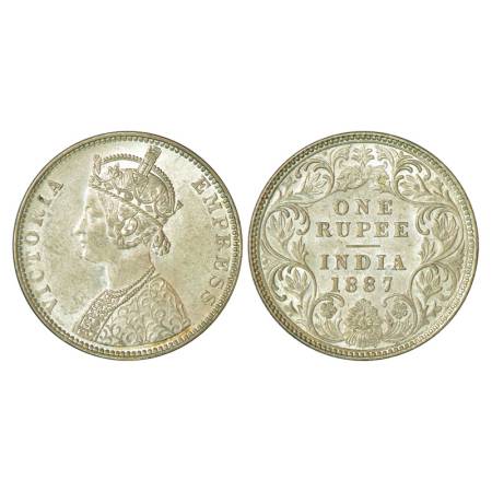 Victoria Empress, silver rupee, 1887, Bombay mint, 11.61g, C2/I, 'B' incused, inverted B. 