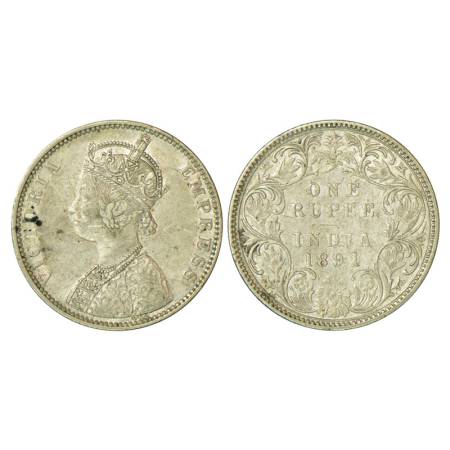 Victoria Empress, silver rupee, 1891, Bombay mint, 11.62g, C2/I, 'B' incused, 91 over 90 i
