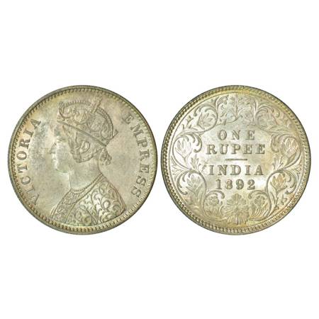 Victoria Empress, silver rupee, 1892, Calcutta mint, 11.65g, C3/I, 'C' incused. PR 133, GK