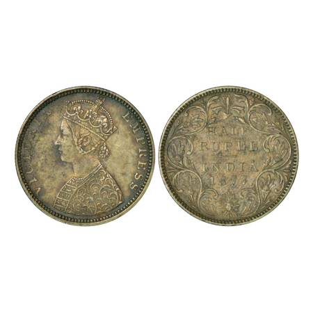 Victoria Empress, silver ½ rupee, 1877, Bombay mint, 5.80g, B2/II, dot. PR 288. Extremely 