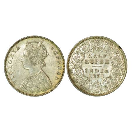Victoria Empress, silver ½ rupee, 1881, Calcutta mint, 5.84g, A/I, 'C' incused, edge knock