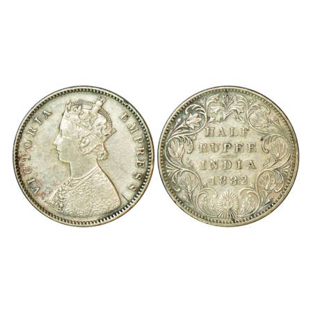 Victoria Empress, silver ½ rupee, 1882, Bombay mint, 5.73g, A/II, dot, scratches. PR 291. 