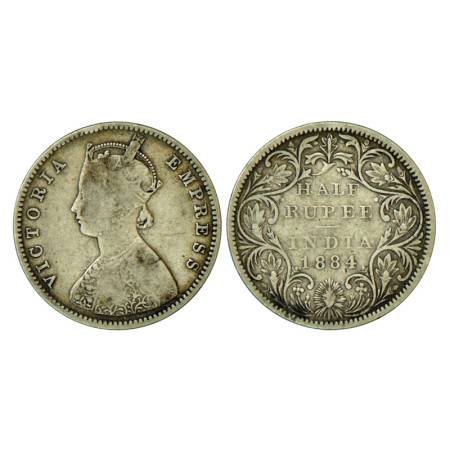 Victoria Empress, silver ½ rupee, 1884, Bombay mint, 5.61g, A/II, no mint mark, reverse si