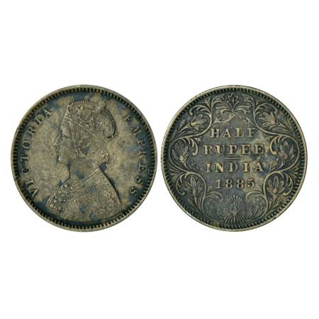 Victoria Empress, silver ½ rupee, 1885, Bombay mint, 5.76g, A/II, 'B' raised & dot. Unlist