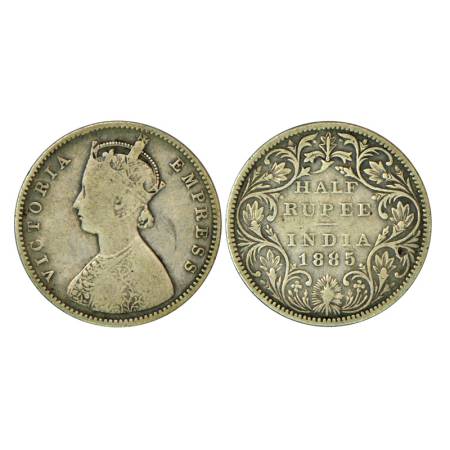 Victoria Empress, silver ½ rupee, 1885, Bombay mint, 5.61g, A/II, 'B' raised, reverse simi