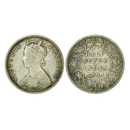 Victoria Empress, silver ½ rupee, 1885, Bombay mint, 5.71g, A/ II, 'B' raised. PR 294, GK 