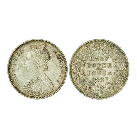 Victoria Empress, silver ½ rupee, 1887, Bombay mint, 5.81g, A/II, 'B' raised. PR 296, GK 6
