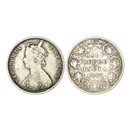 Victoria Empress, silver ½ rupee, 1887, Bombay mint, 5.71g, A/II(i), 'B' raised. PR 296, G