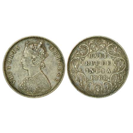 Victoria Empress, silver ½ rupee, 1888, Bombay mint, 5.82g, A/II, no mint mark. PR 297, GK