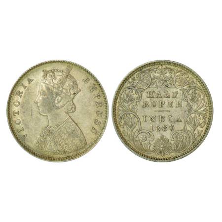 Victoria Empress, silver ½ rupee, 1889, Calcutta mint, 5.83g, A/I/'C' incused. PR 273, GK 